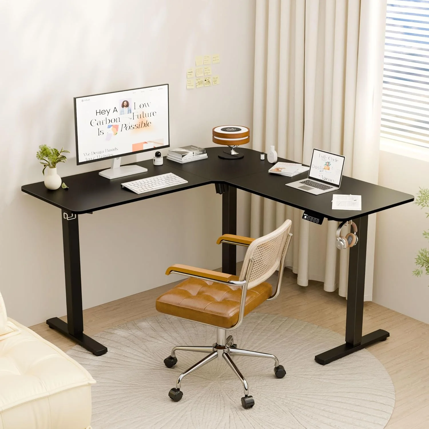 Height Adjustable L-Shaped Desk
