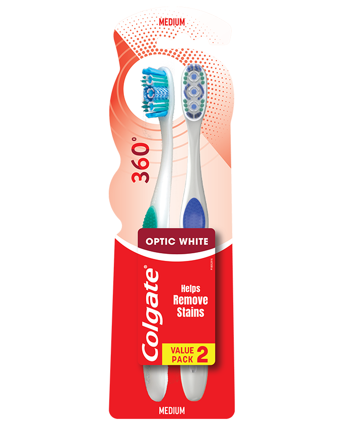 360° Optic White Medium Toothbrushes (2's)
