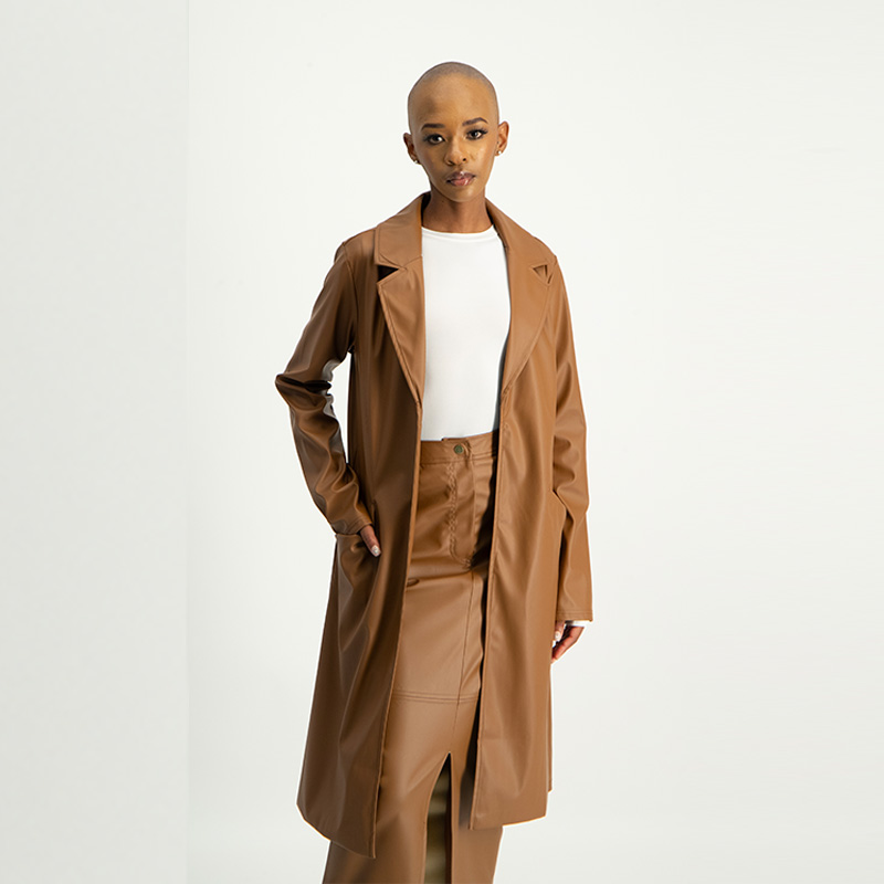 Ladies Cece Faux Leather Trench Coat