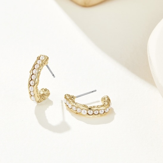 Antique Pearl Huggie Hoop Earrings