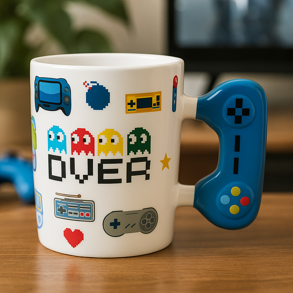 Tall Retro Gamer Mug with Game Controller Handle