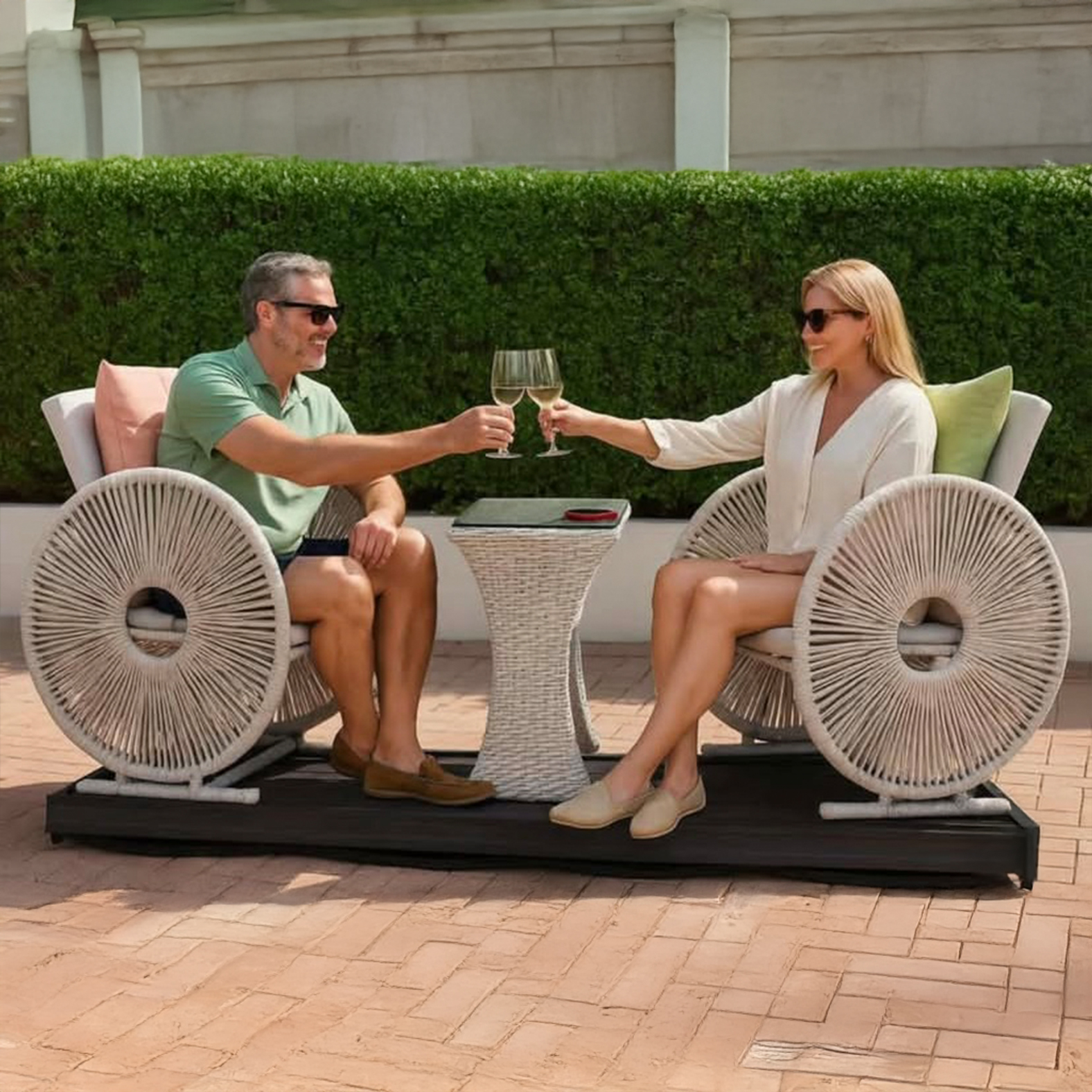 Outdoor Handwoven Rattan Rocking Sofa Chair Set