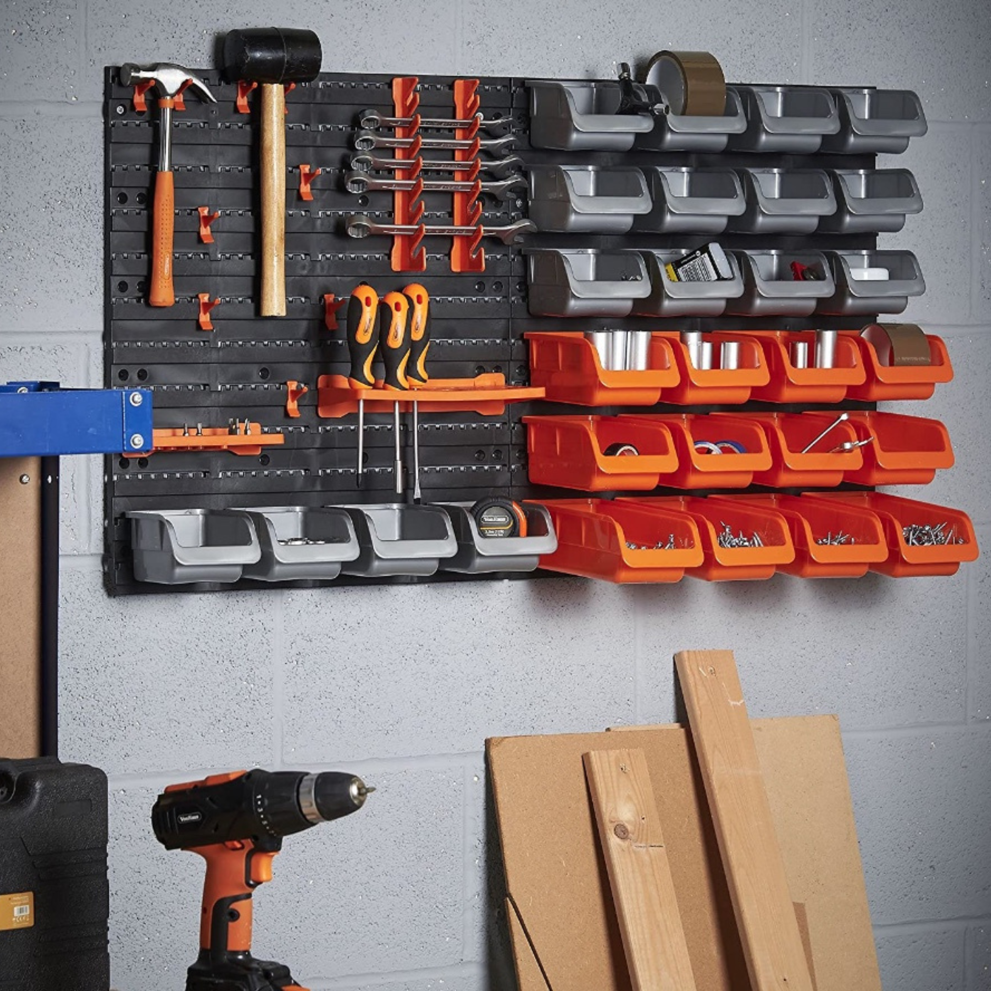 43-Piece Orange & Grey Storage Bin Set with Back Board