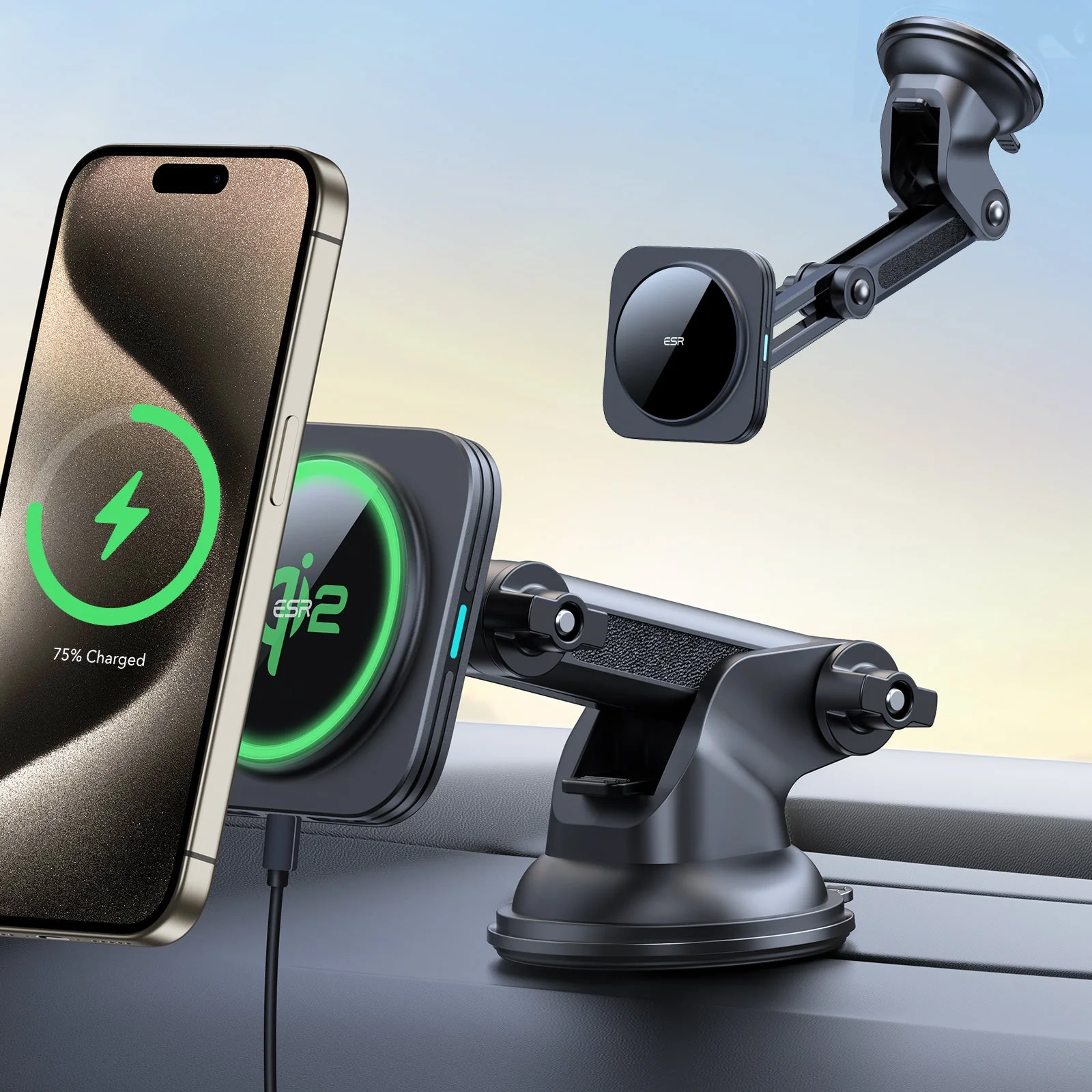 Qi2 Wireless Dashboard HaloLock Car Charger