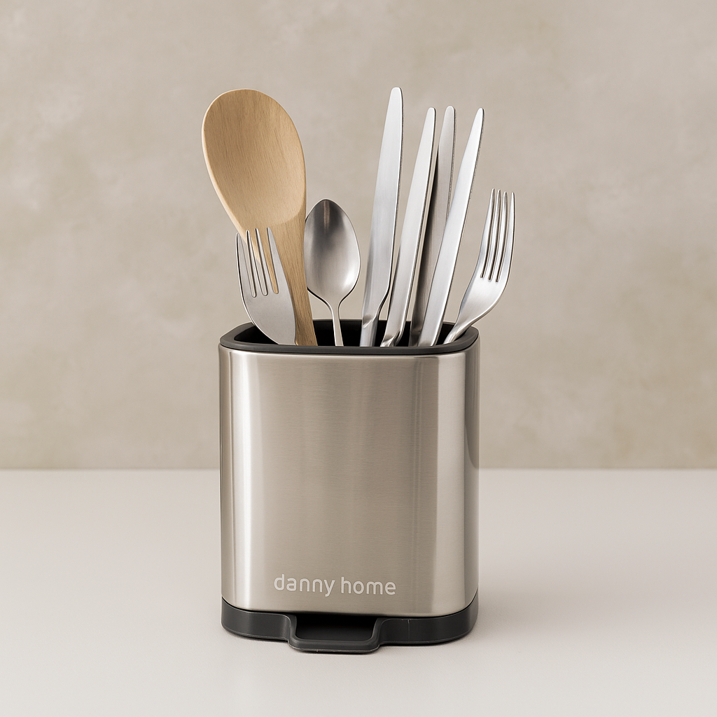 Stainless Steel Cutlery Holder with Drain Spout