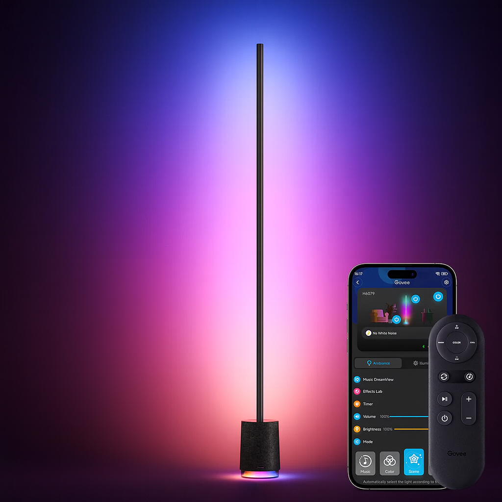 Lyra RGBICWW Corner Floor Lamp Pro with Speaker Black