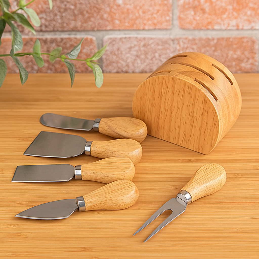 5-Piece Cheese Knife Set with Wooden Block