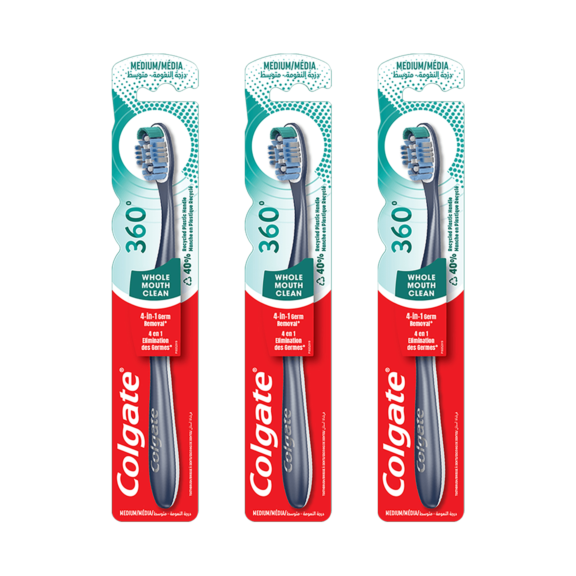 3x 360 Clean Medium Toothbrushes