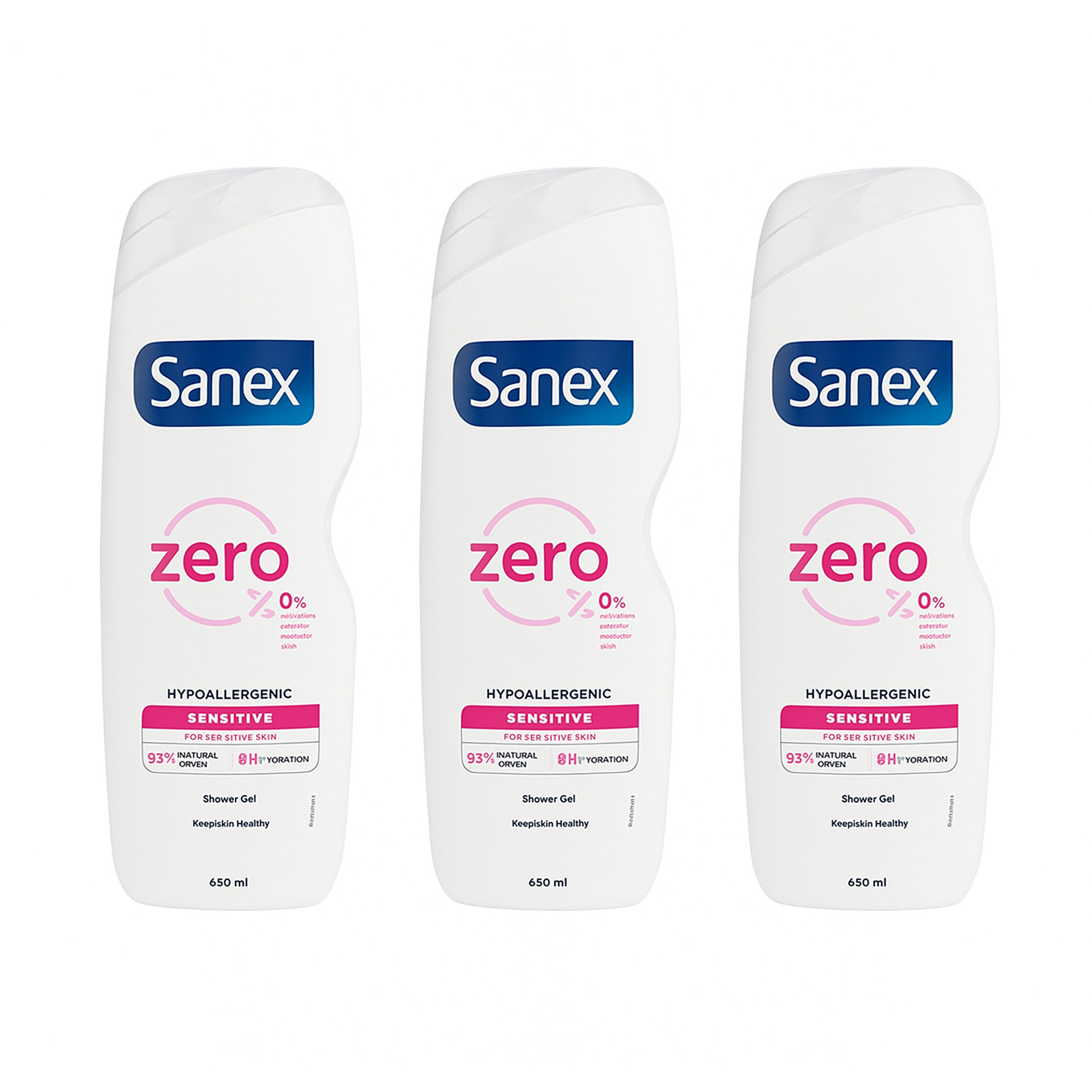 3x 750ml Ladies Zero% Sensitive Shower Gels