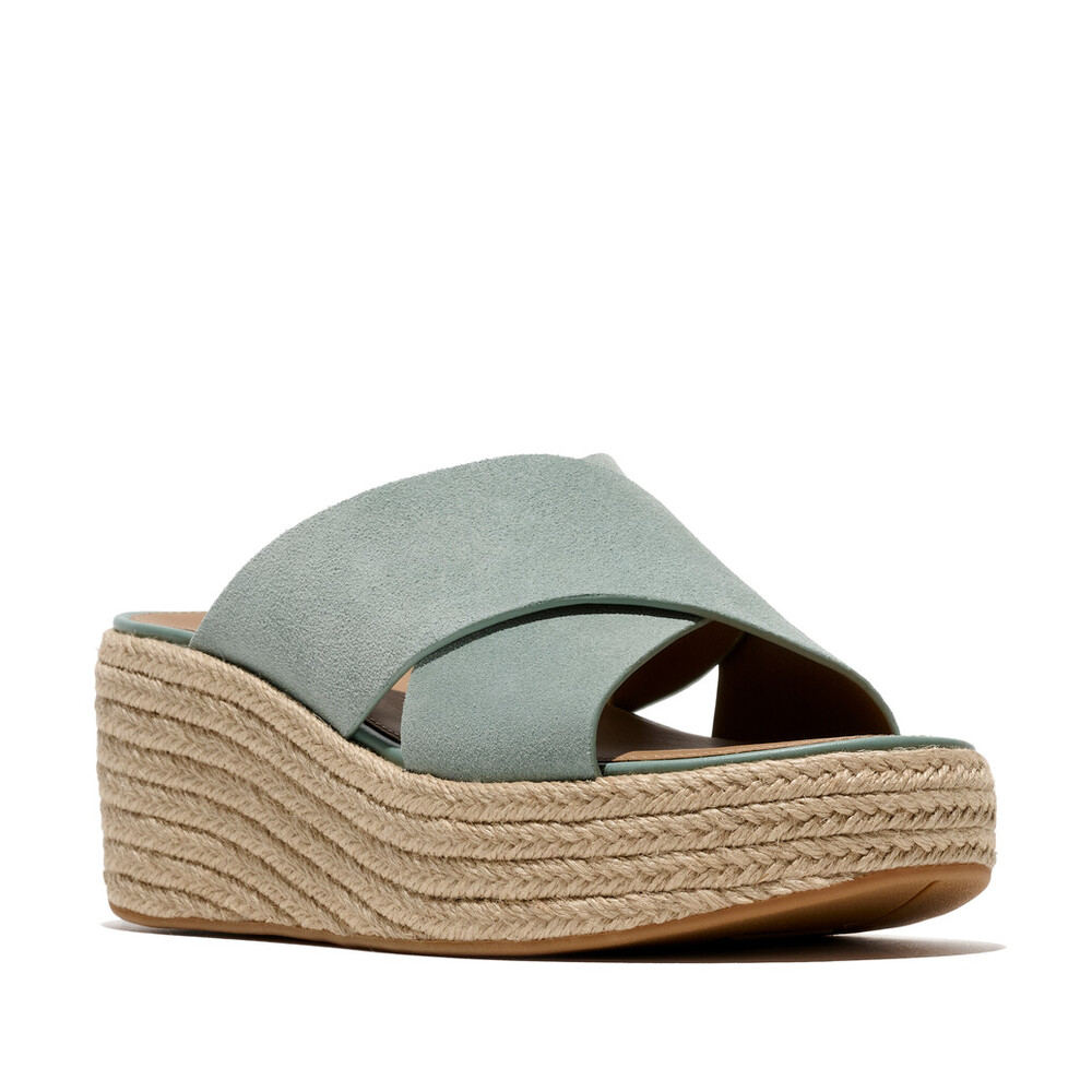 Green Platfforms Wedge Espadrille Cross Slide Suede Iceberg