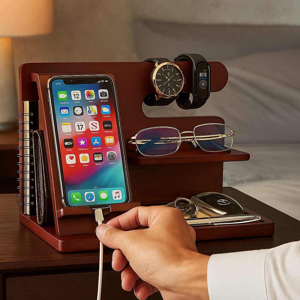 Wooden Phone and Accessory Organiser