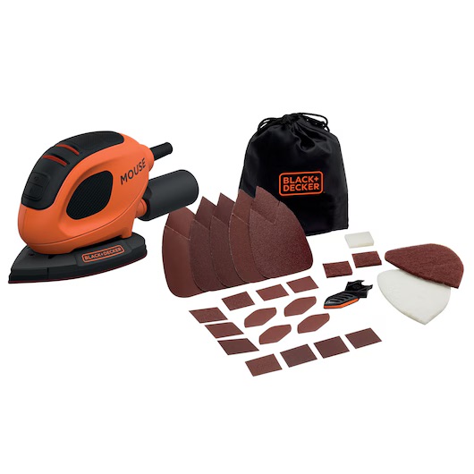 55W Mouse Sander with 15 Accessories in Softbag (Model: BEW230BC-QS)