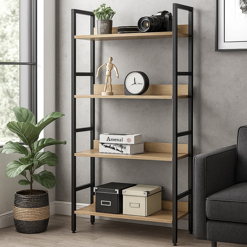 4-Tier La Rochelle Metal and Wood Display Bookcase Shelving