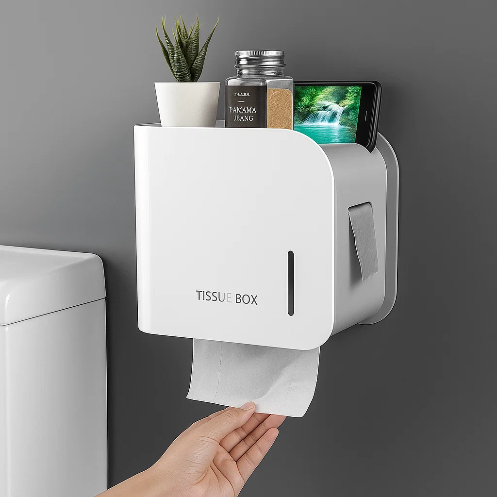 2-in-1 Wall-Mounted Tissue Dispenser and Organiser