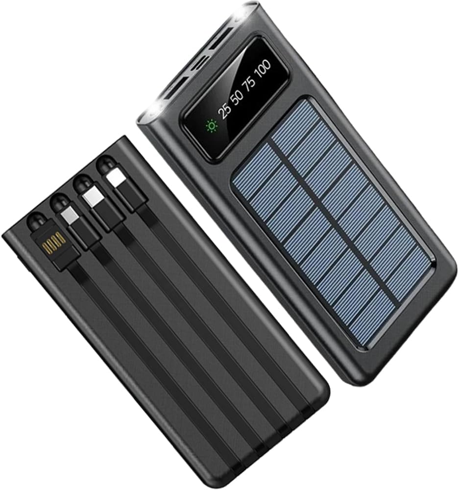 28000mAh Solar Power Bank with Built-in Cables