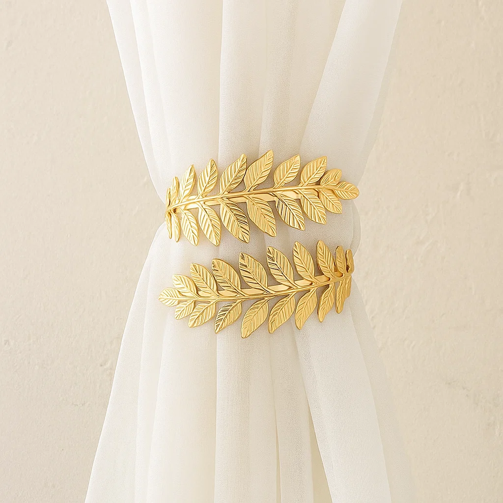2x Leaf-Inspired Metal Curtain Tiebacks