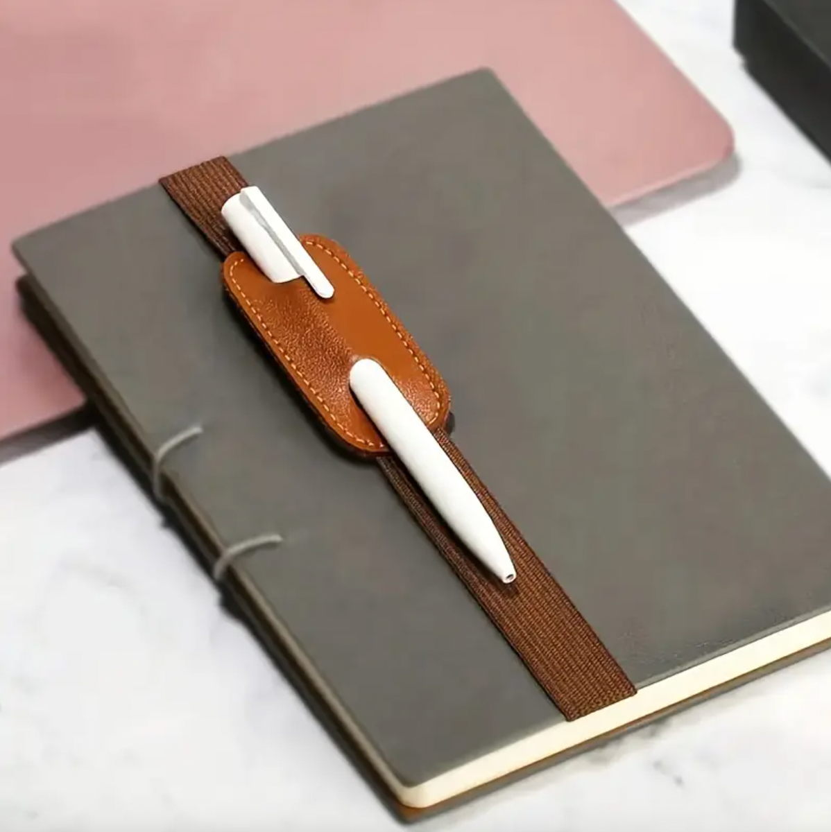 Elastic PU Leather Bookmark with Pen Holder