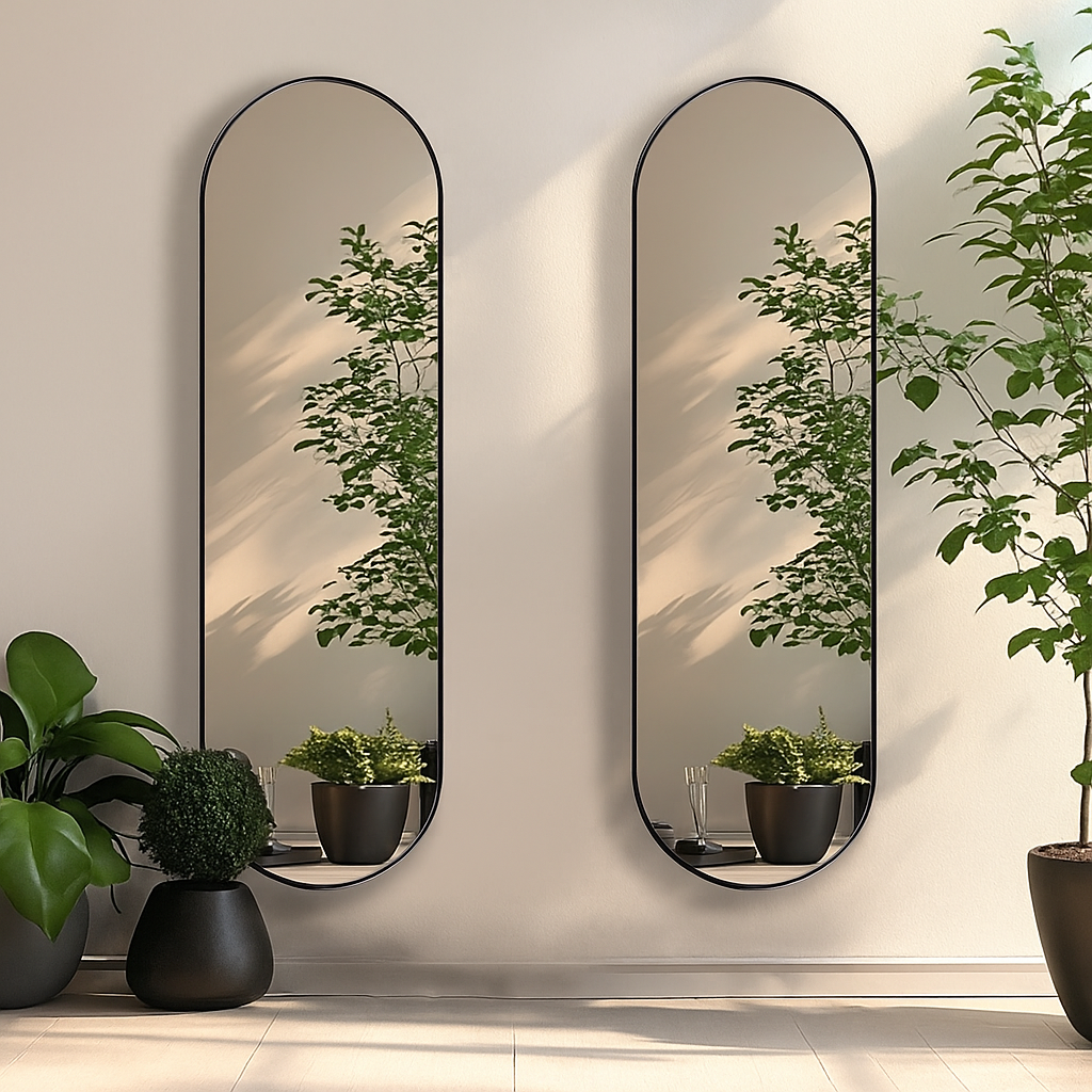 2x Ultra Slim Pill Framed Mirror Set
