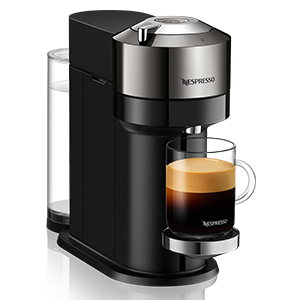 Vertuo Next Chrome Coffee Machine with Barista Recipe Glass