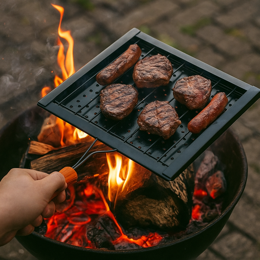 Portable Grilling Rack with Wooden Handle