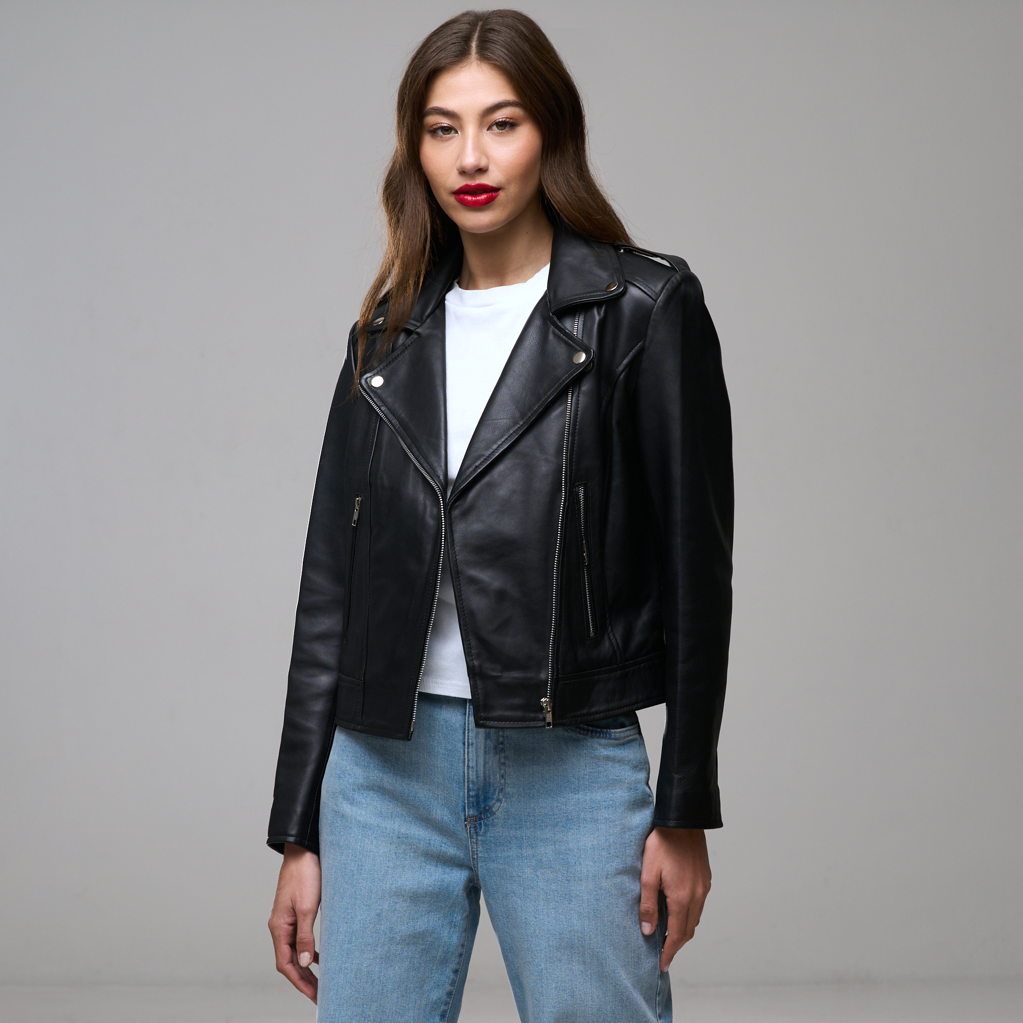 Ladies Black Siciliana Biker Jacket
