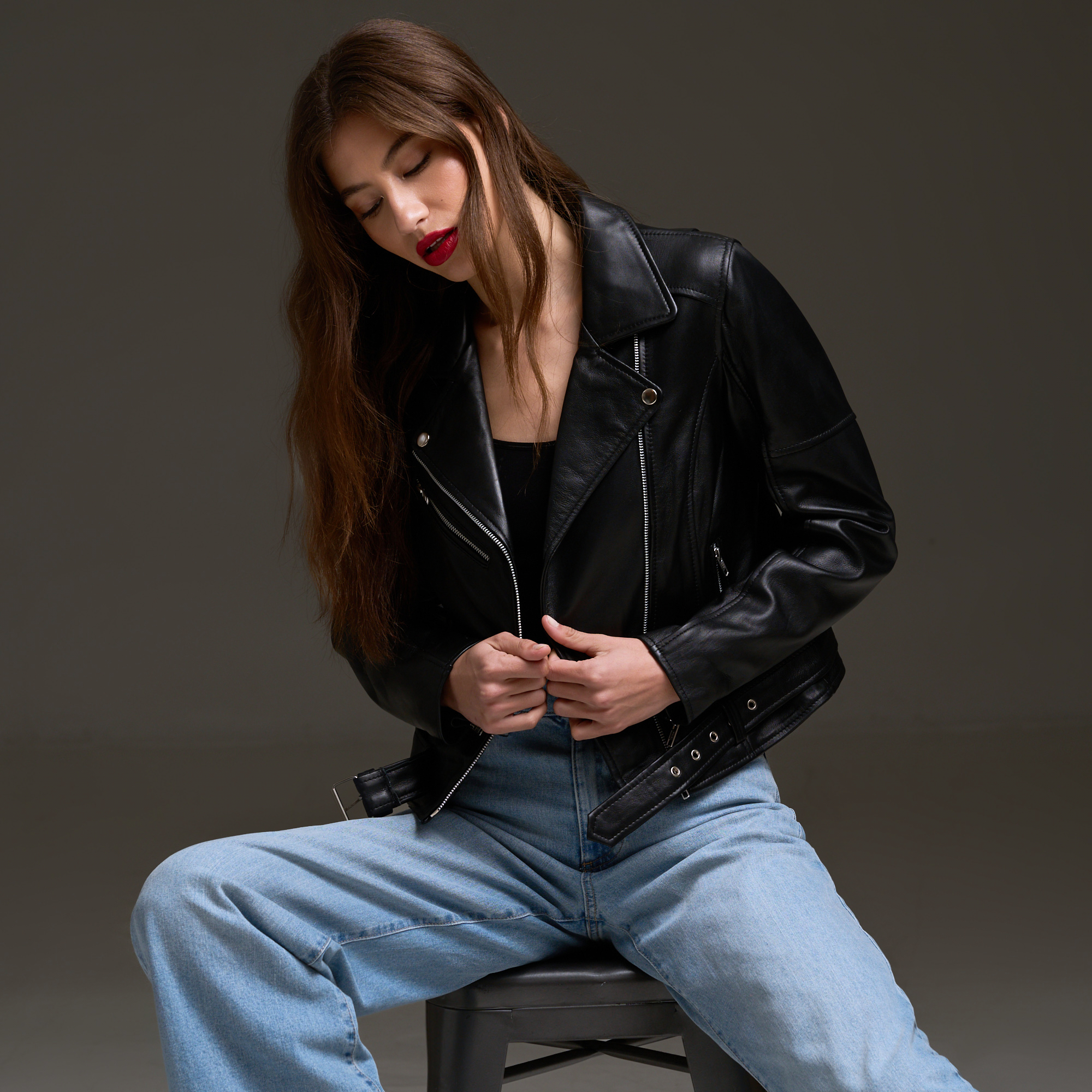 Ladies Black Donna Biker Jacket