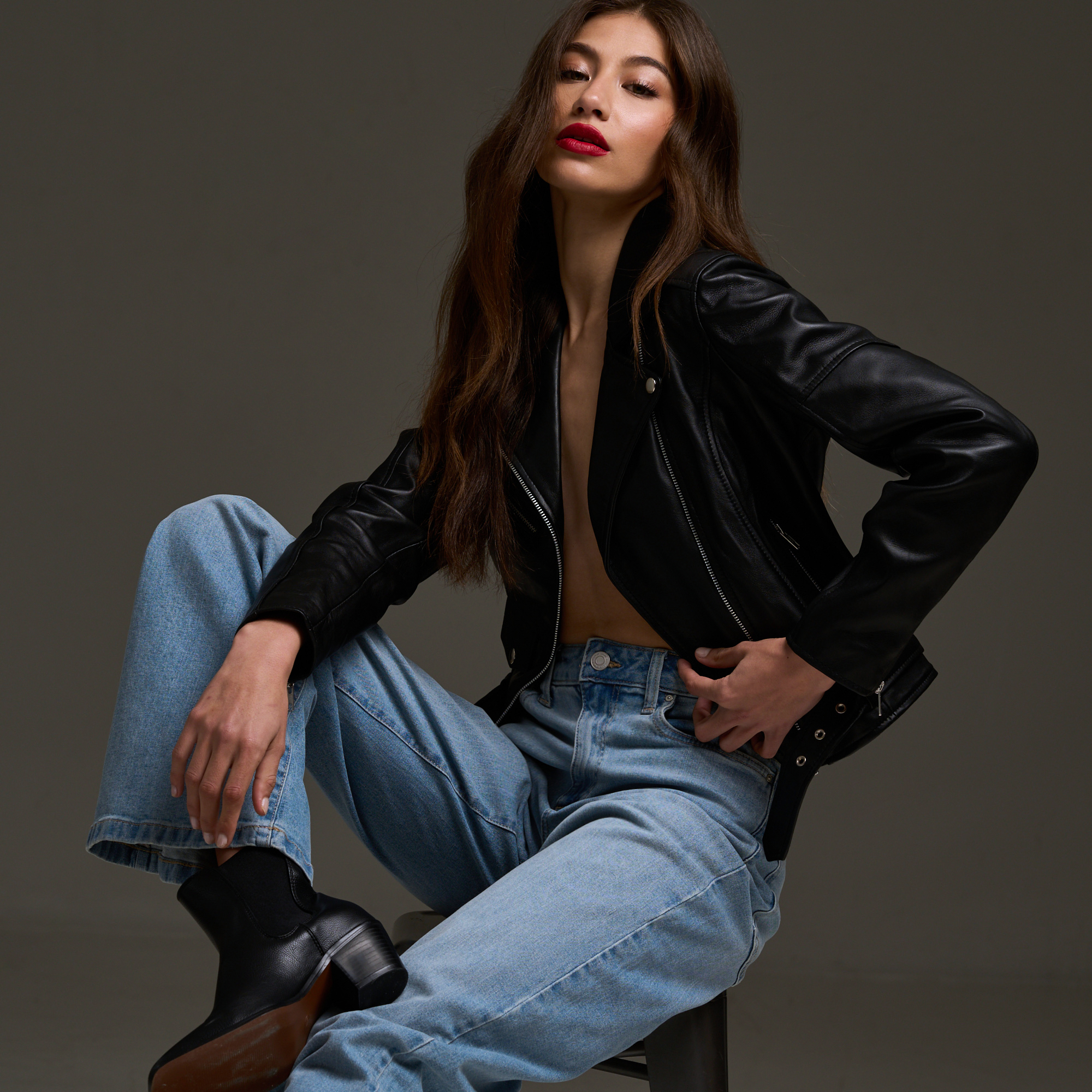 Ladies Black Donna Biker Jacket