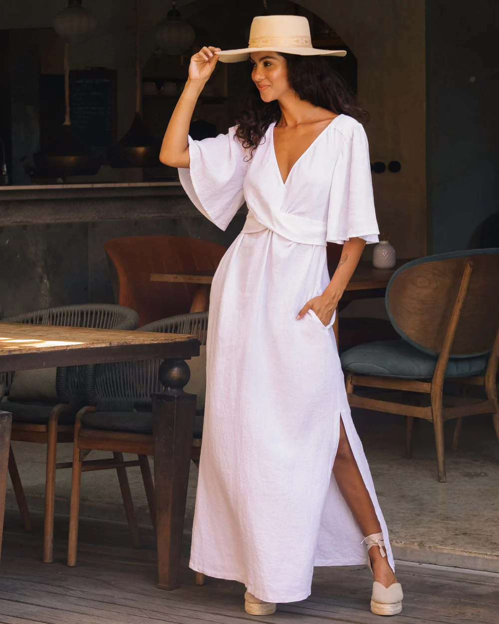 ワンピース 26SS TOUJOURS / linen cloth over dress 42% off on Sunberrie Ladies Maxi Linen Dress | OneDayOnly