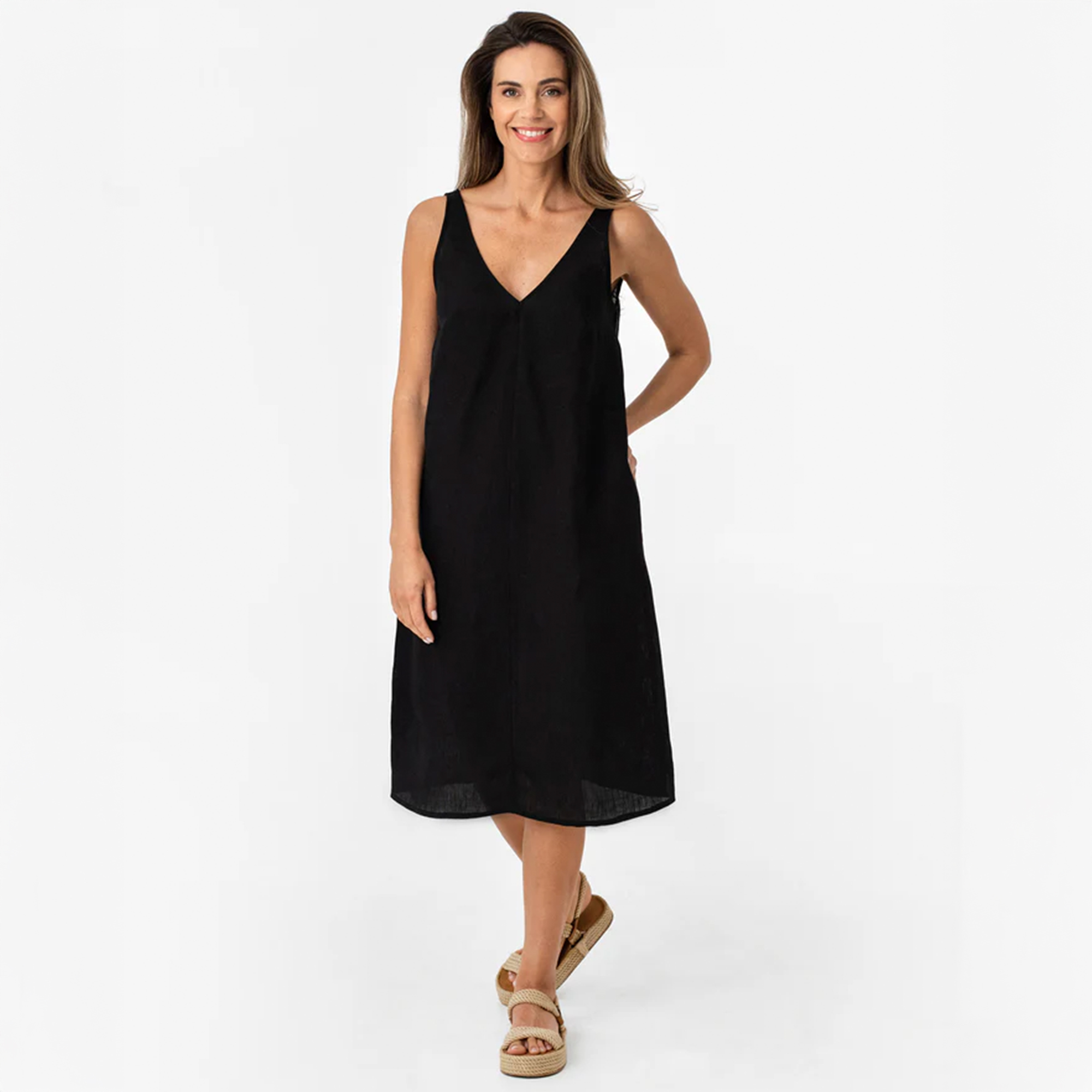 Ladies Black Linen Cut-Out Dress