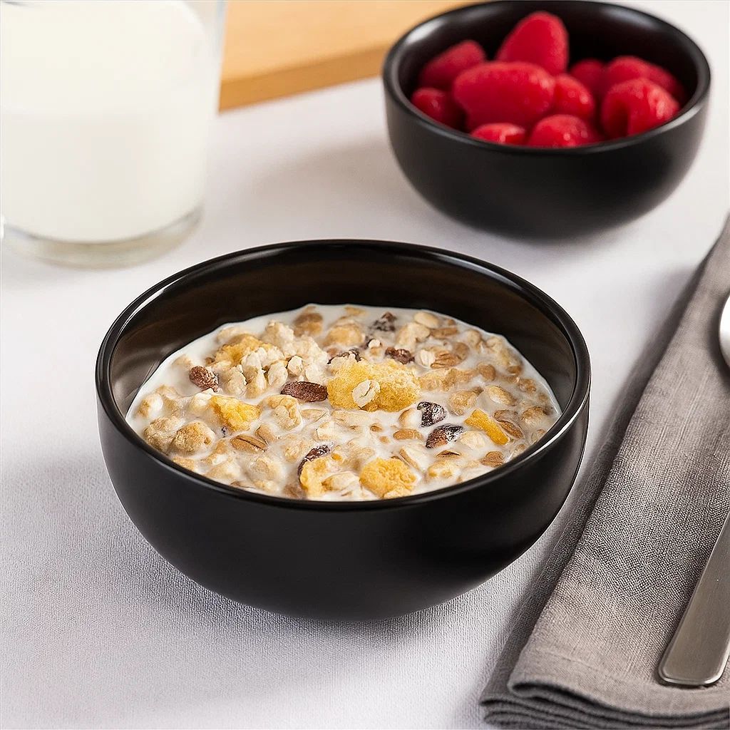 10x Black Glazed Ceramic Cereal Bowls