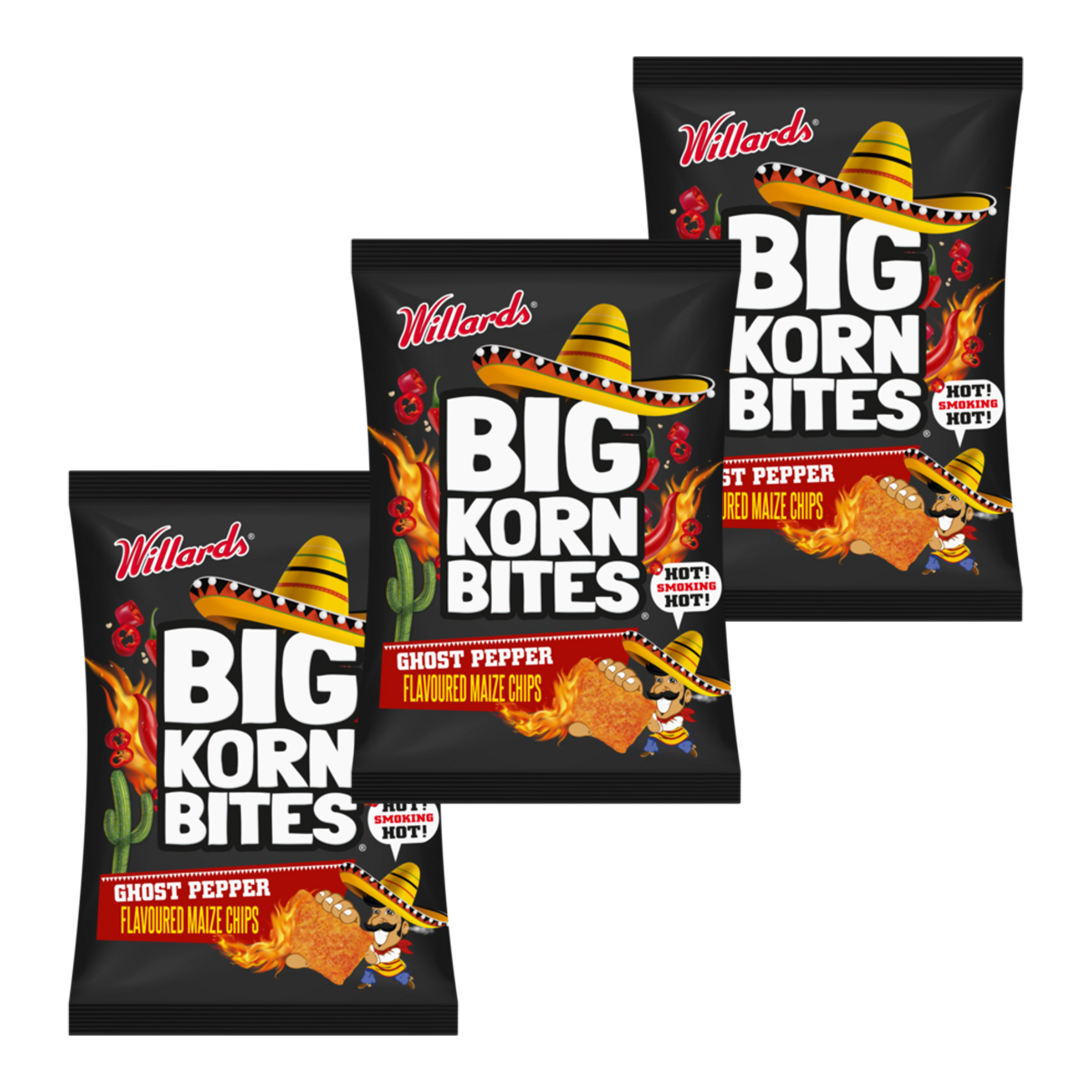 3x 50g Ghost Pepper Big Korn Bites Maize Snacks