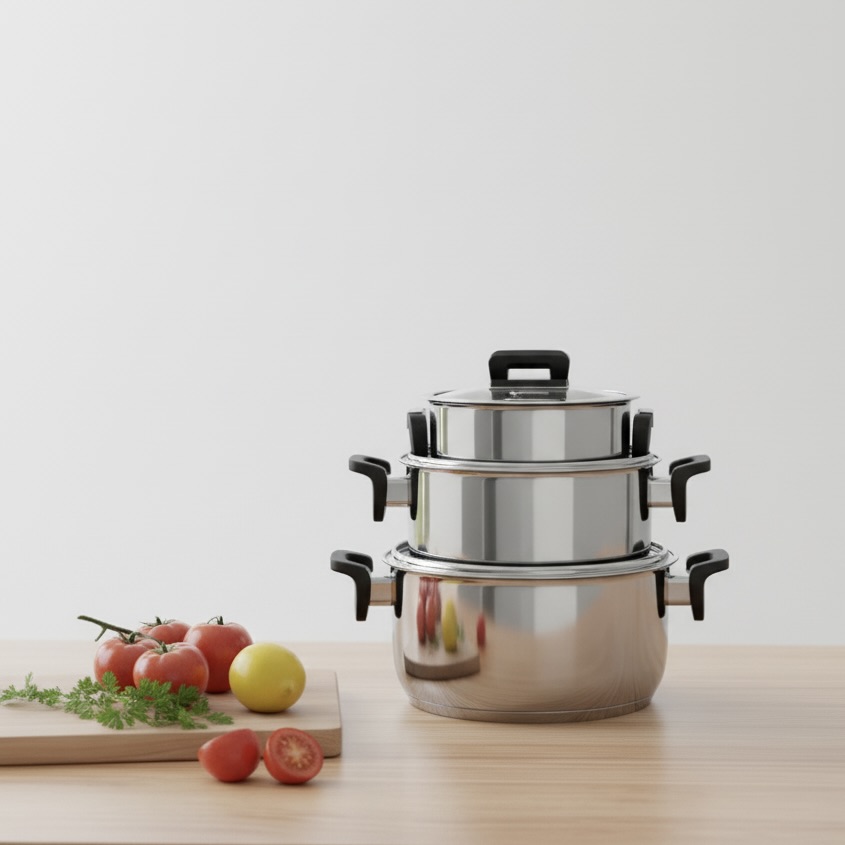 6-Piece Cookware Set with Foldable Handle and Lid