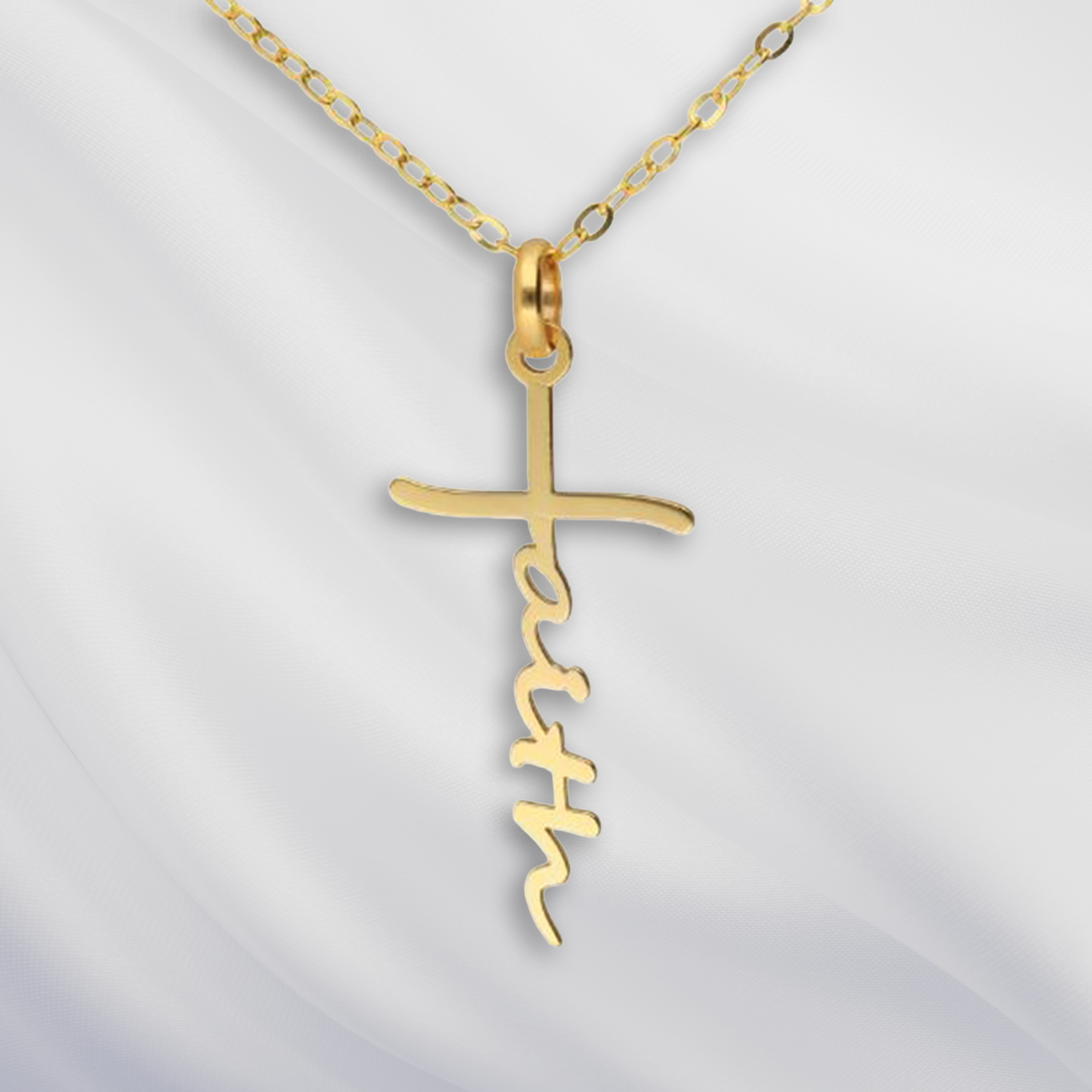 Ladies 9kt Gold Faith Cross Pendant & Chain