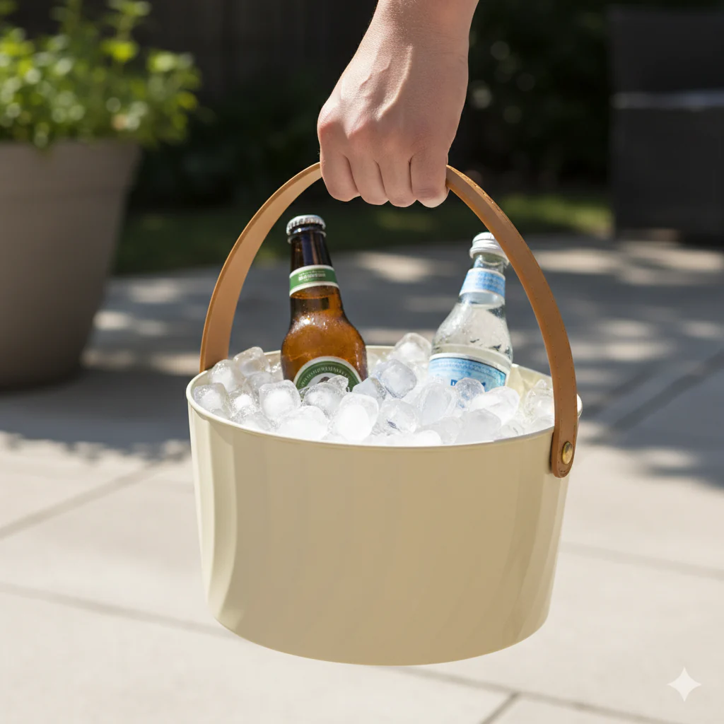 3L Ice Bucket with PU Leather Handle
