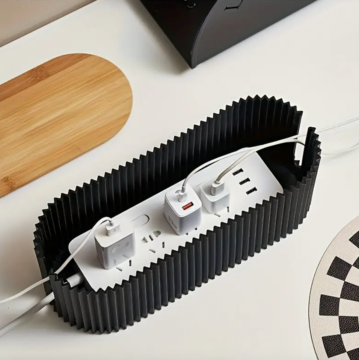 Cable Organiser and Storage Box with Wooden Lid