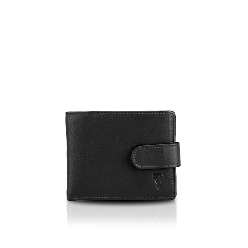 Bifold Wallet With Coin and Tab Closure - Black