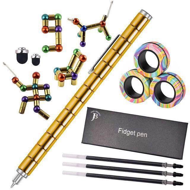 Golden Magnetic Fidget Pen Set With Magnet Rings