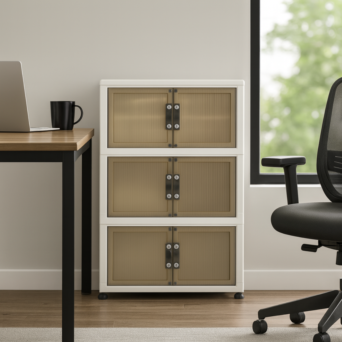 3-Tier Multipurpose Storage Cabinet with Magnetic Doors and Wheels