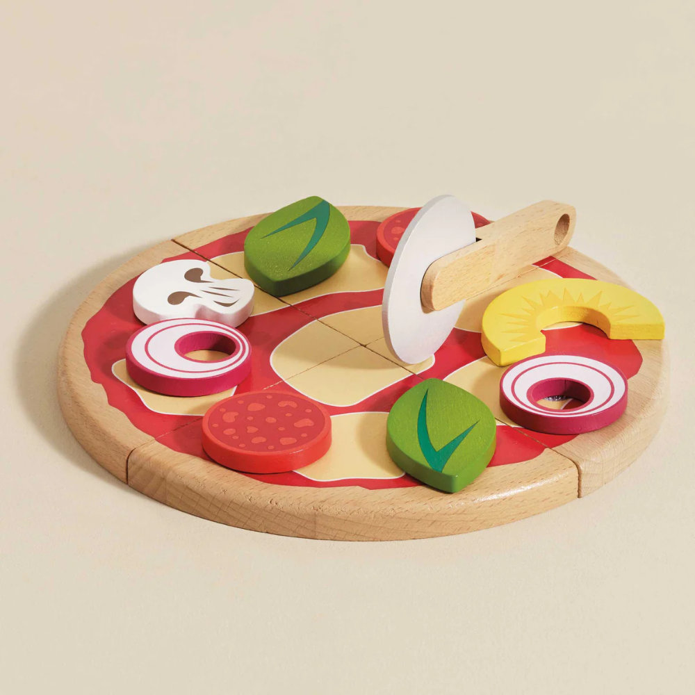 13-Piece Wooden Pizza and Toppings with Slice Cutter