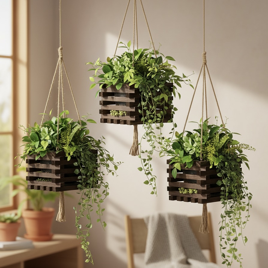 Hanging Wooden Planter Basket