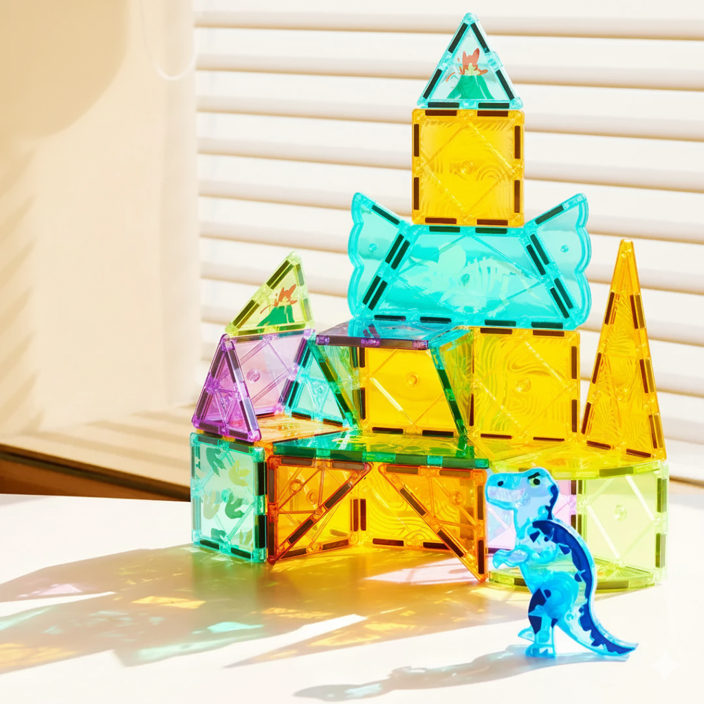 48-Piece Jurassic Adventure Colourful Magnetic Tiles