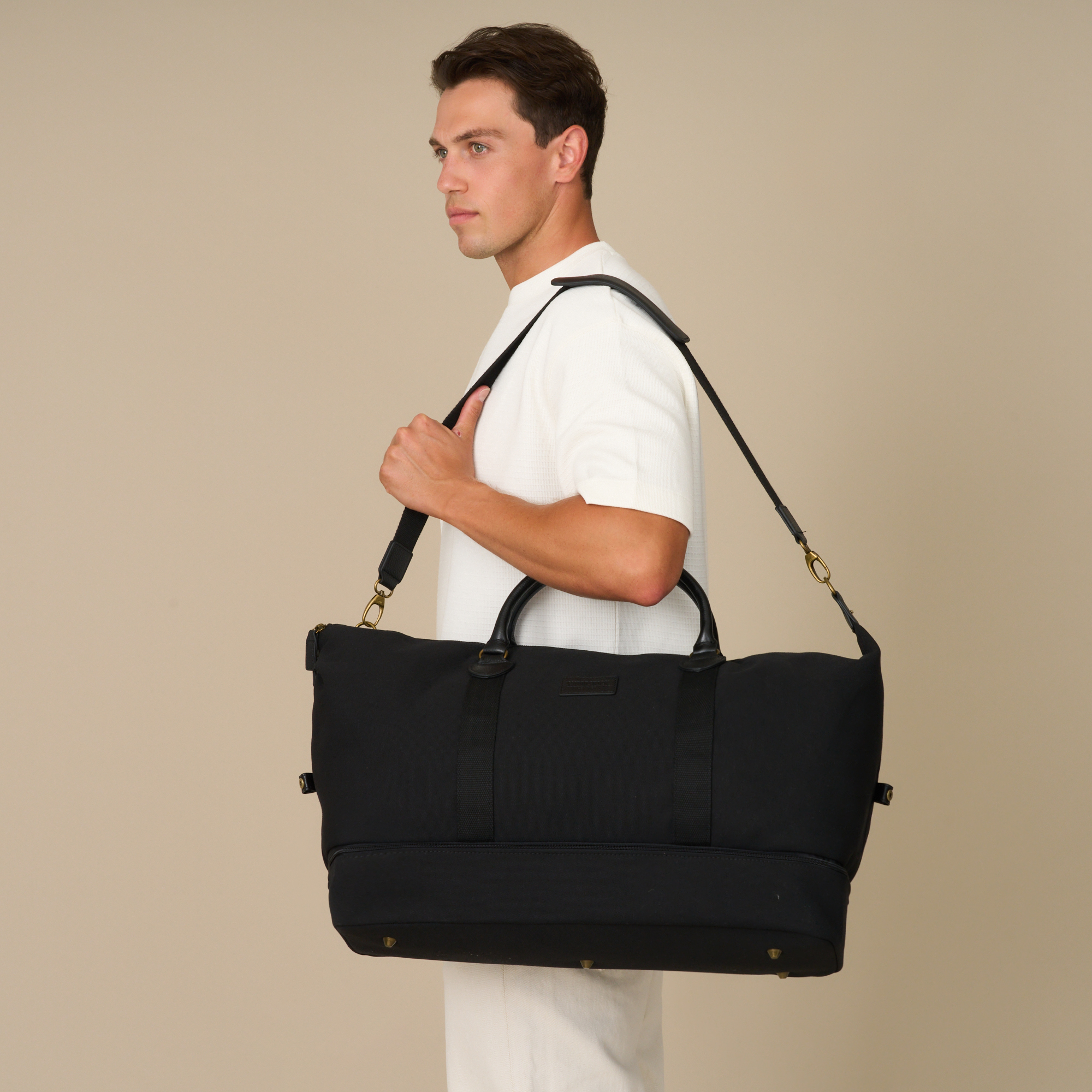 Genuine Leather and Canvas Kingsley Double Layer Duffel Bag