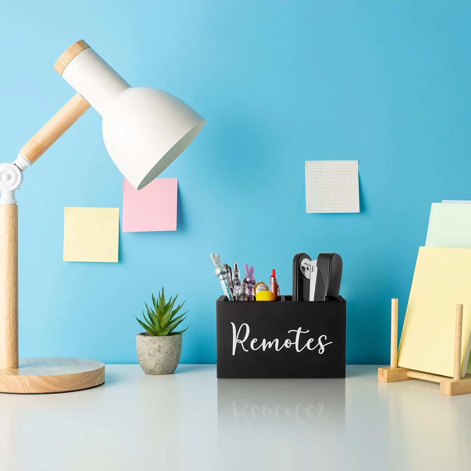 2-Compartment Wooden Remote Control Holder