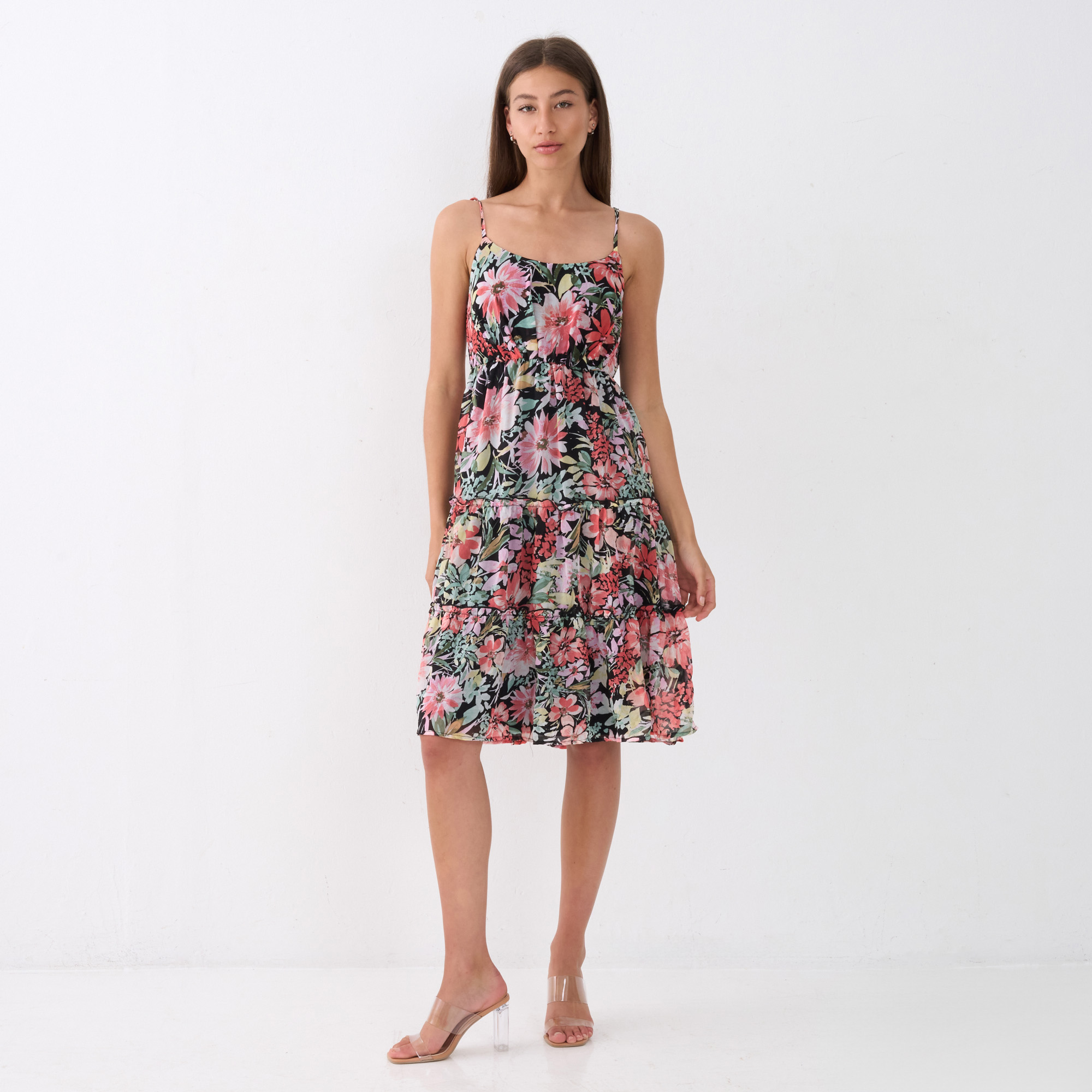 Ladies Strappy Lined Print Dress