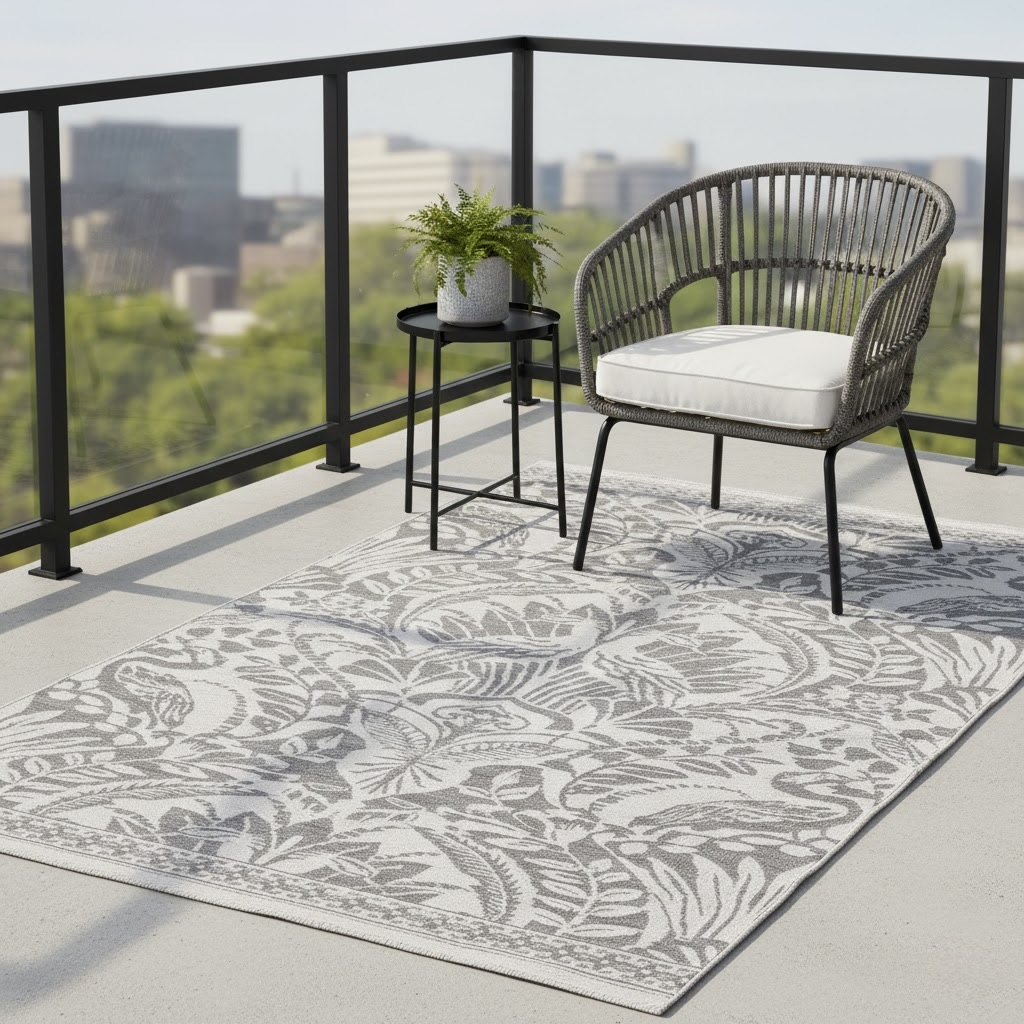 Grey Carder Jacquard Woven Outdoor Rug