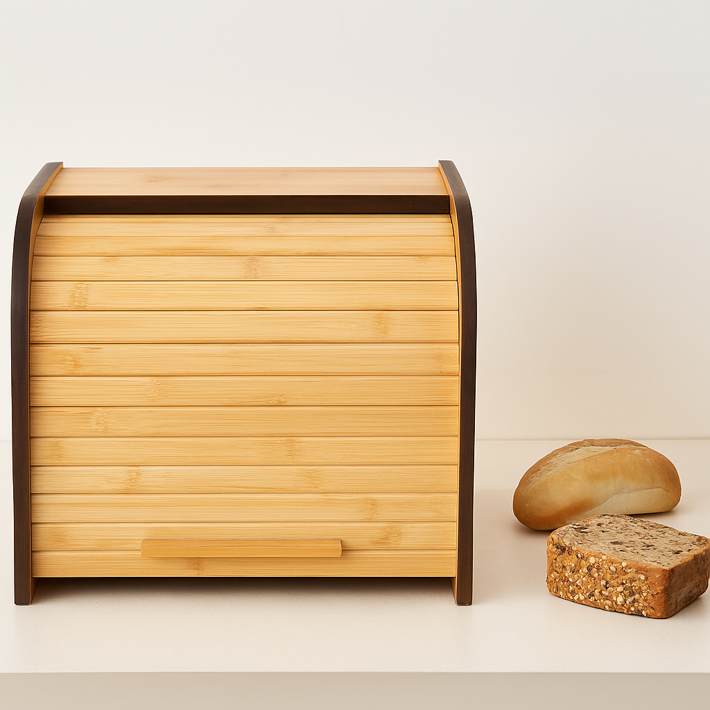 2-Tier Bamboo Bread Box with Roll-Top Door