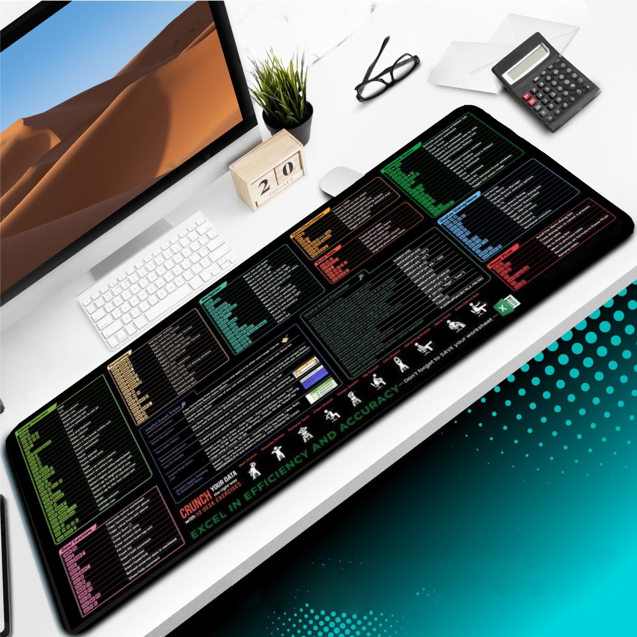 Large Office Shortcut Keys Non-Slip Mouse Pad