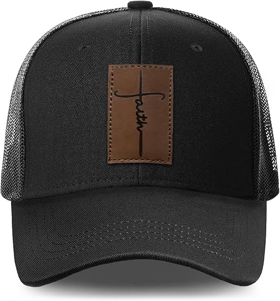 Unisex Leather Badge Faith Trucker Cap