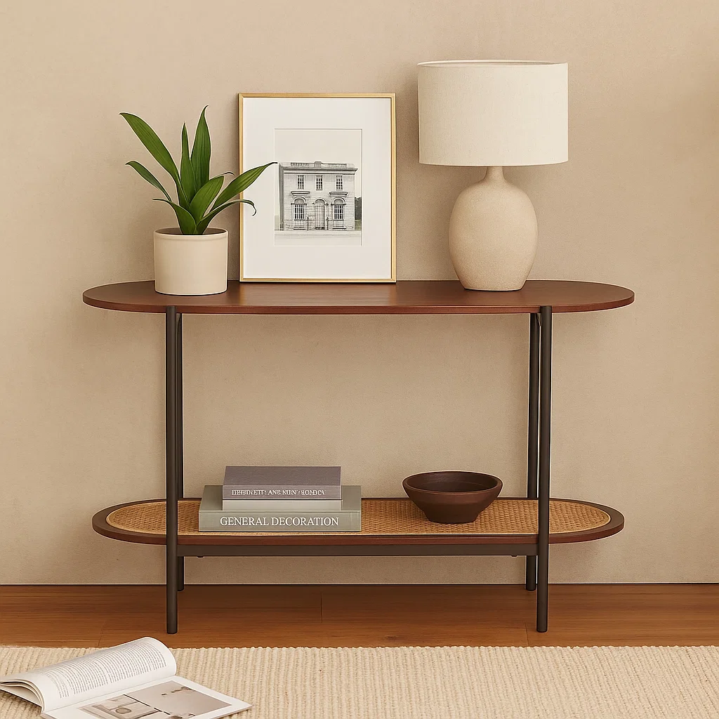 2-Tier Rattan-Style Console Table