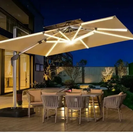 Weather-Resistant XL Light Up Cantilever Umbrella with Base